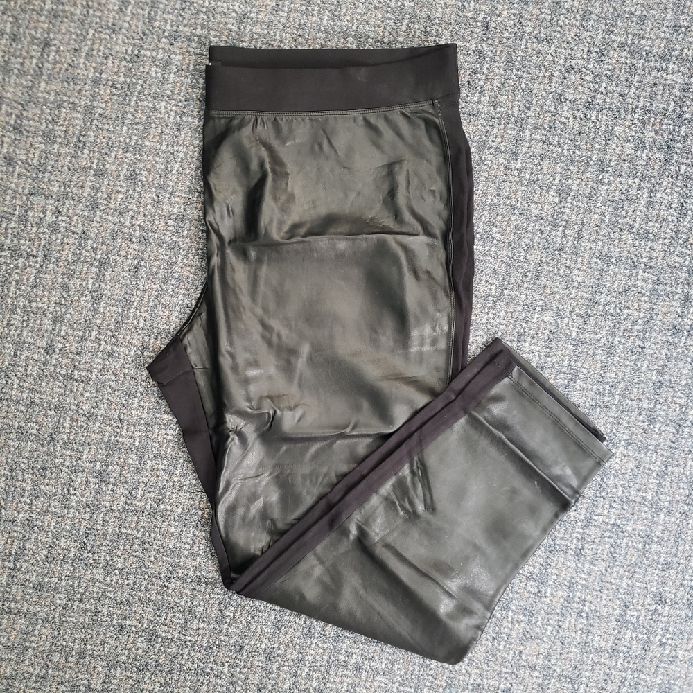 Leather front ponte pant